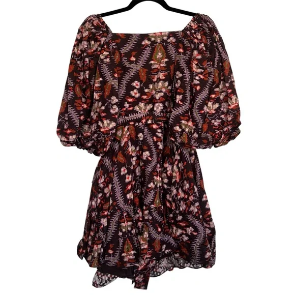 RHODE Darya Puff Sleeve Tiered Mini Dress in Plumeria Chocolate NWT - Picture 6 of 9